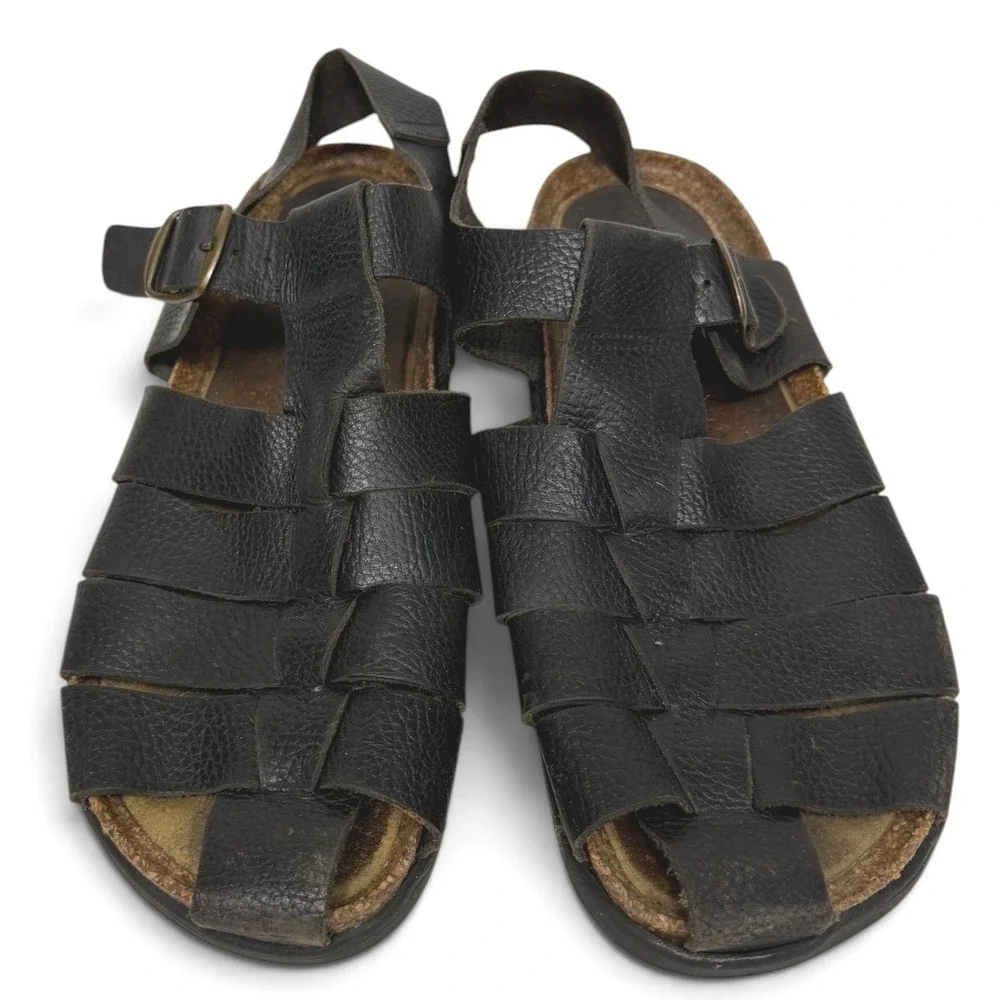 Vintage Dockers Sandals Mens 11.5 Black Fisherman Leather Buckle 90s Italy Made
